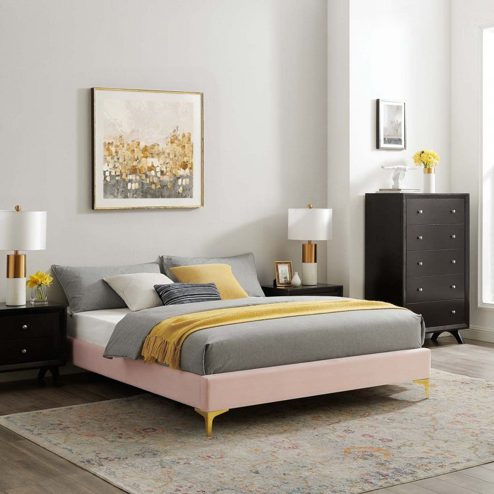 Sutton Full Performance Velvet Bed Frame, Pink