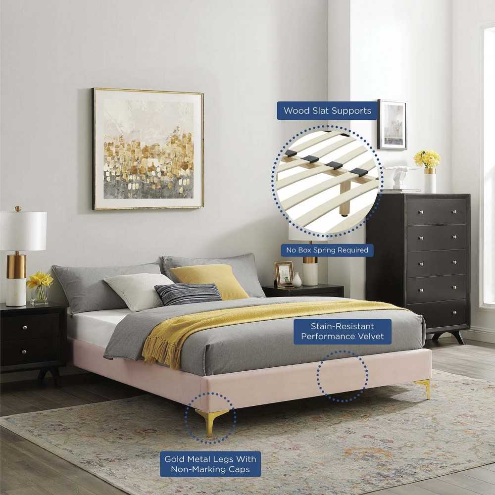 Sutton Full Performance Velvet Bed Frame, Pink