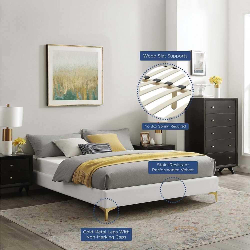 Sutton Full Performance Velvet Bed Frame, White