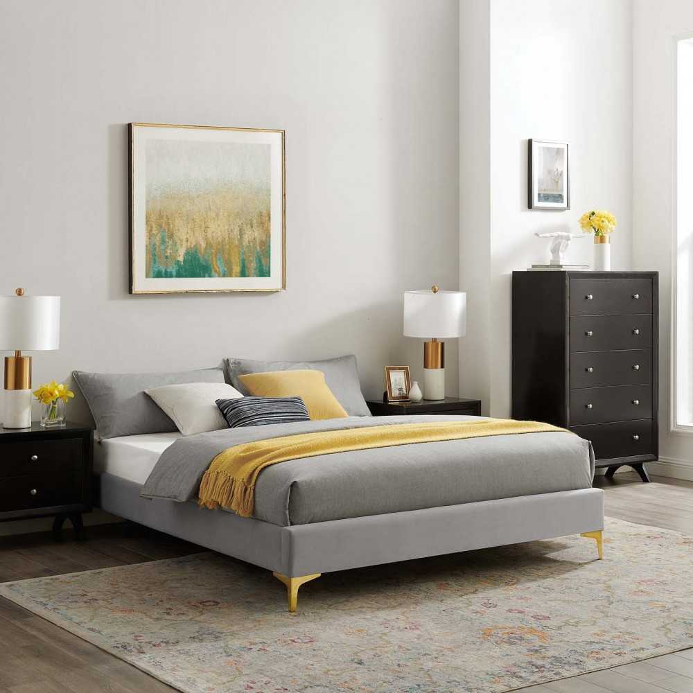 Sutton King Performance Velvet Bed Frame, Light Gray