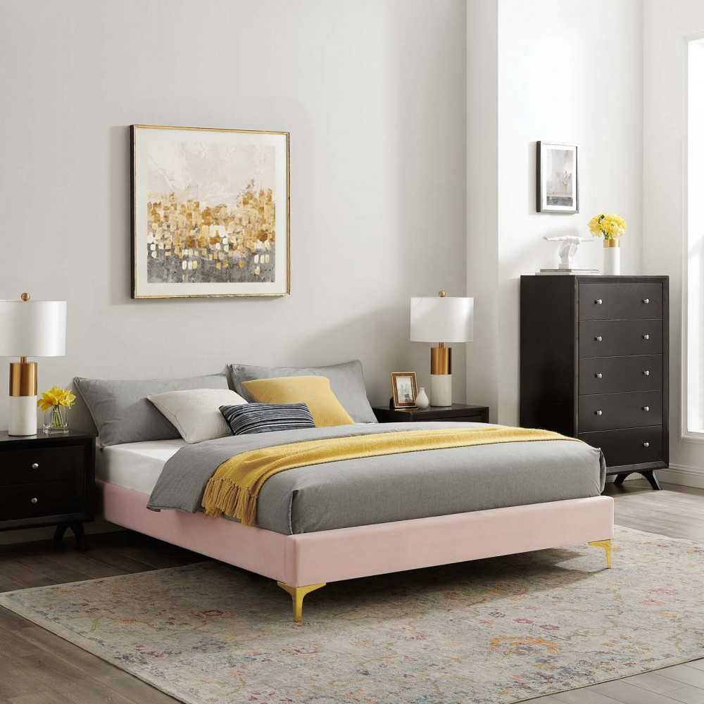 Sutton King Performance Velvet Bed Frame, Pink