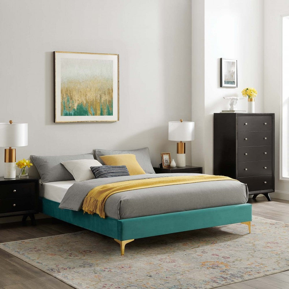 Sutton King Performance Velvet Bed Frame, Teal