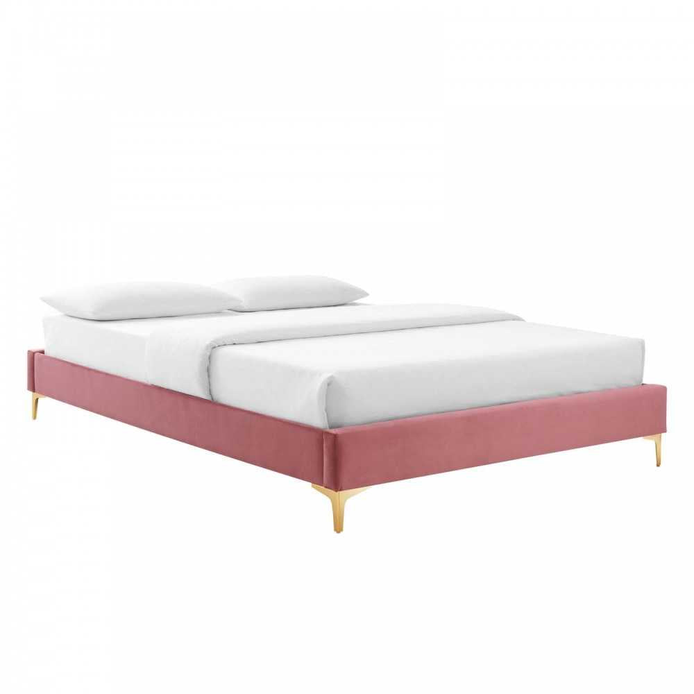 Sutton Queen Performance Velvet Bed Frame, Dusty Rose