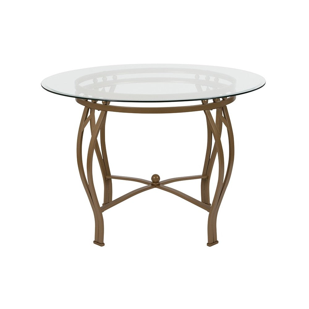 Syracuse 42'' Round Glass Dining Table with Matte Gold Metal Frame