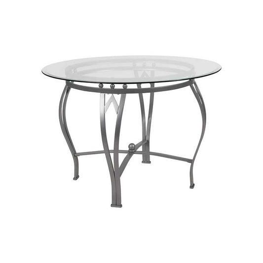 Syracuse 42'' Round Glass Dining Table with Silver Metal Frame