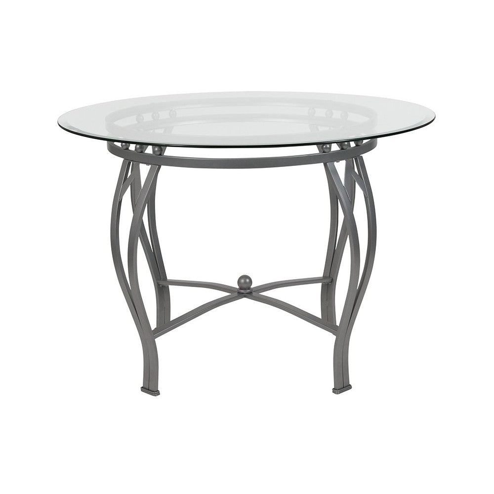 Syracuse 42'' Round Glass Dining Table with Silver Metal Frame