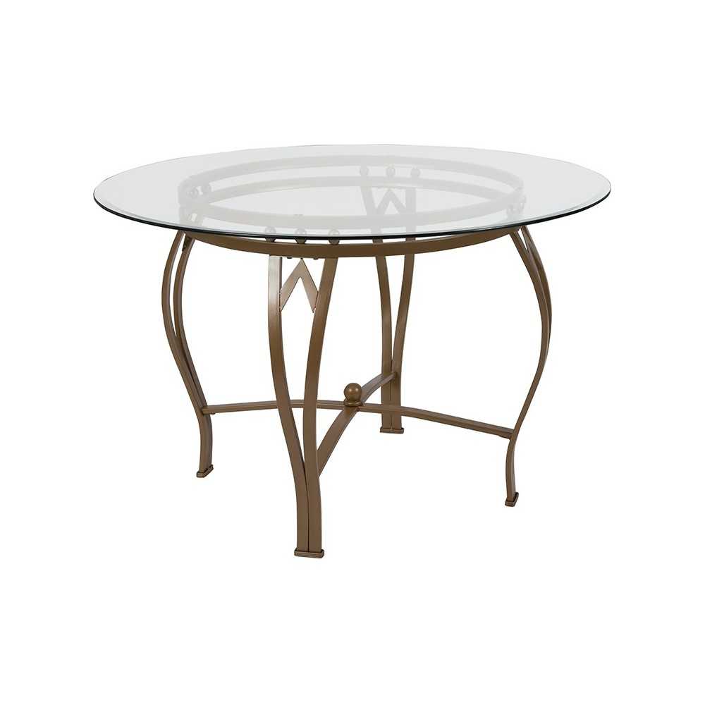 Syracuse 45'' Round Glass Dining Table with Matte Gold Metal Frame