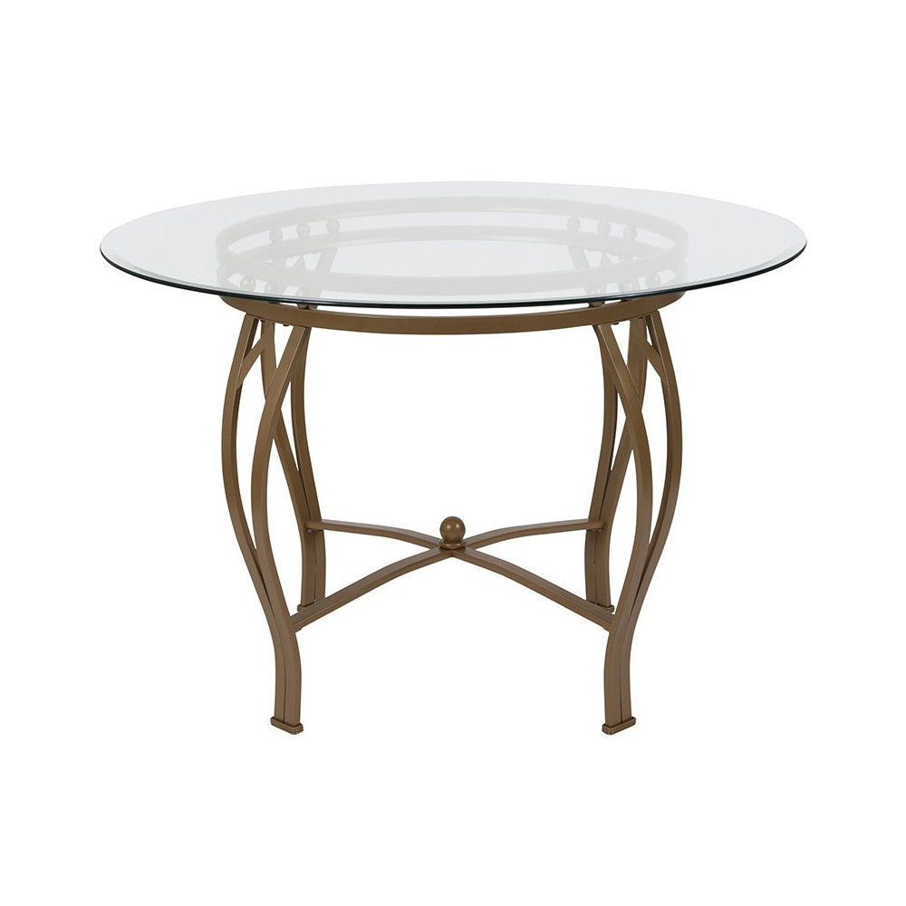 Syracuse 45'' Round Glass Dining Table with Matte Gold Metal Frame