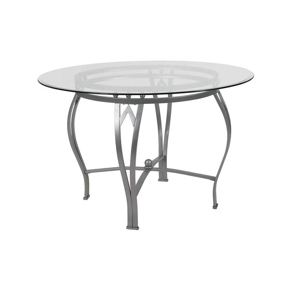 Syracuse 45'' Round Glass Dining Table with Silver Metal Frame