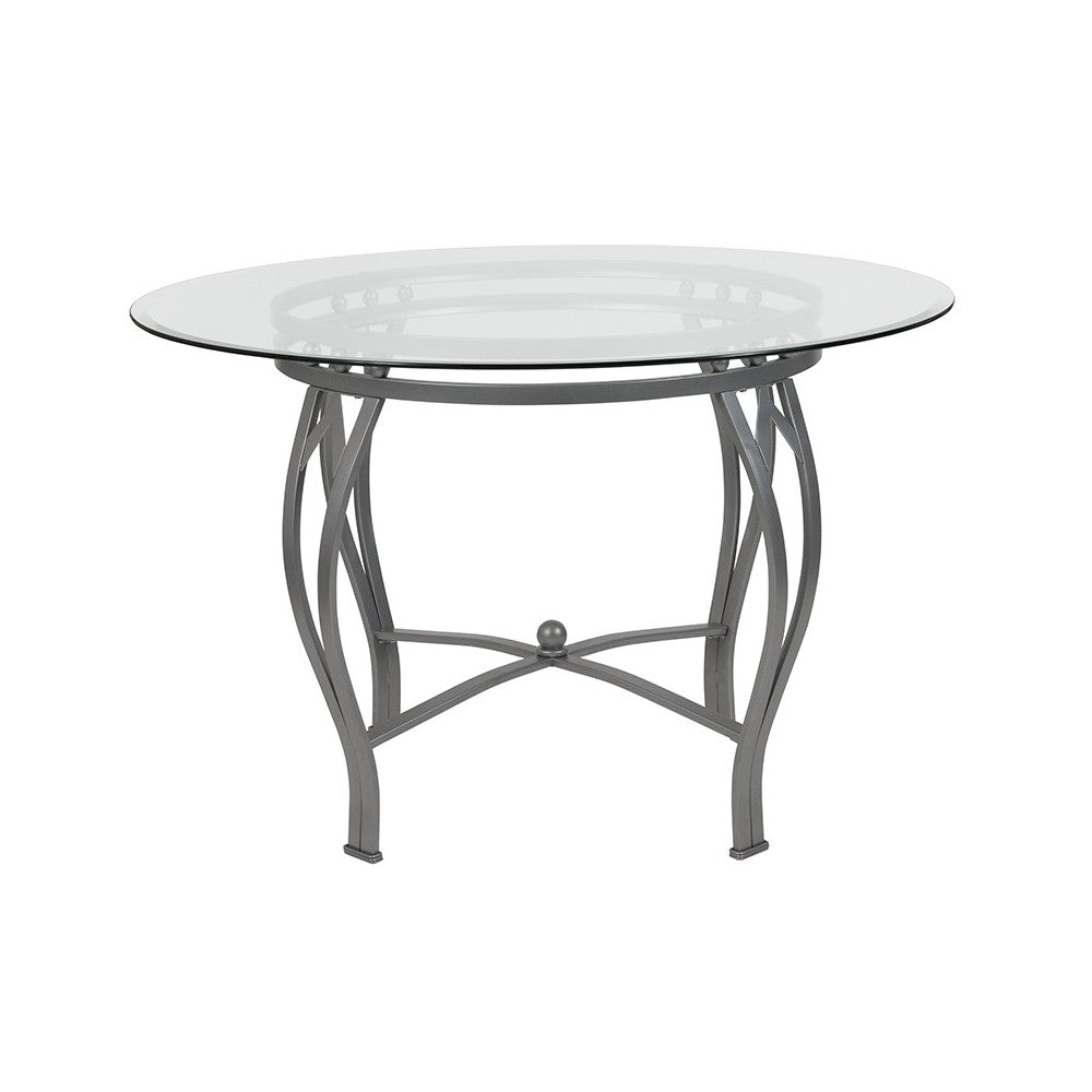 Syracuse 45'' Round Glass Dining Table with Silver Metal Frame