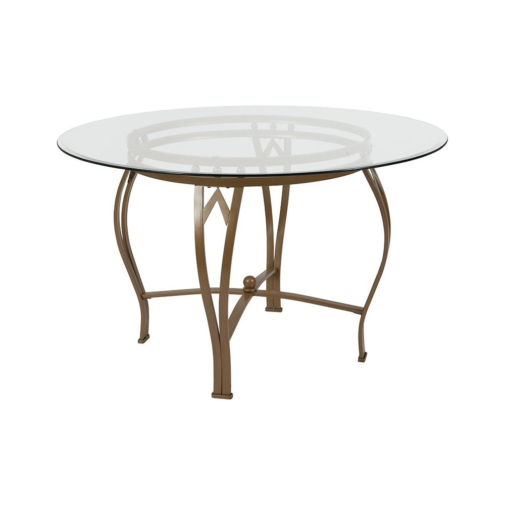 Syracuse 48'' Round Glass Dining Table with Matte Gold Metal Frame