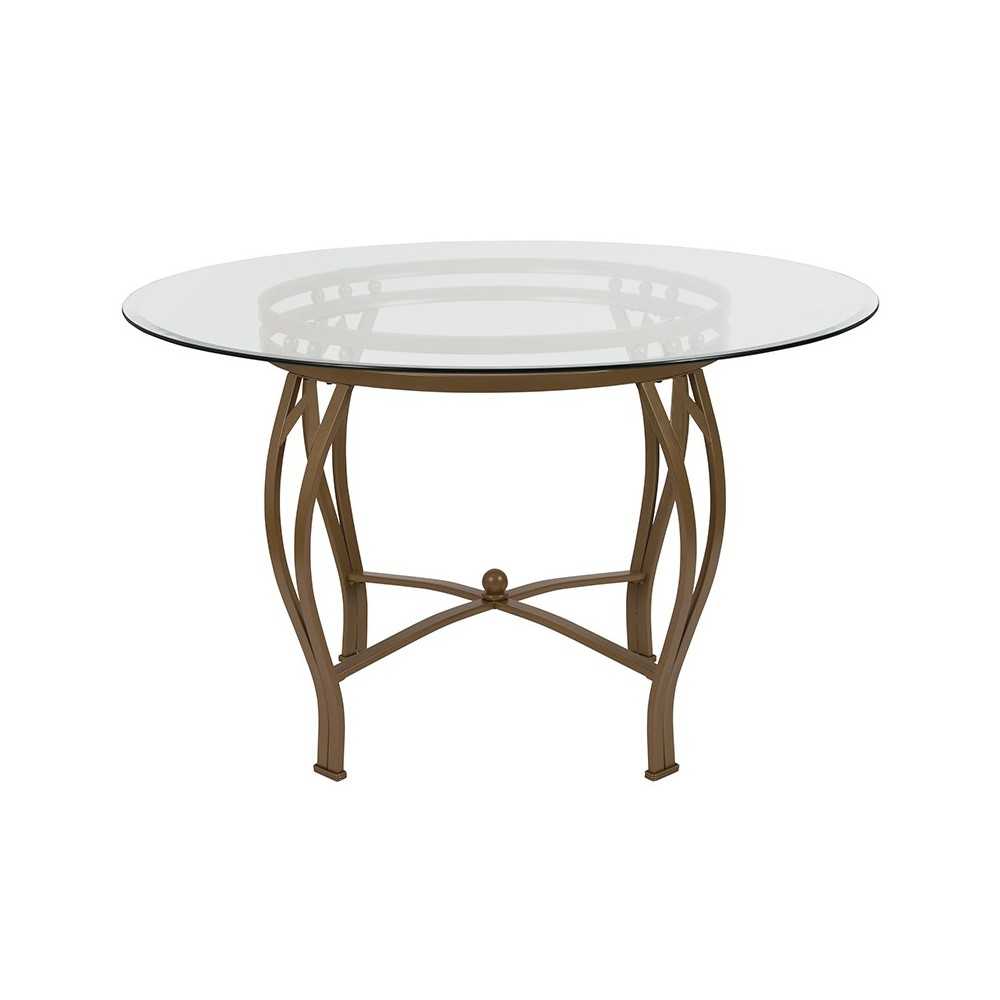 Syracuse 48'' Round Glass Dining Table with Matte Gold Metal Frame