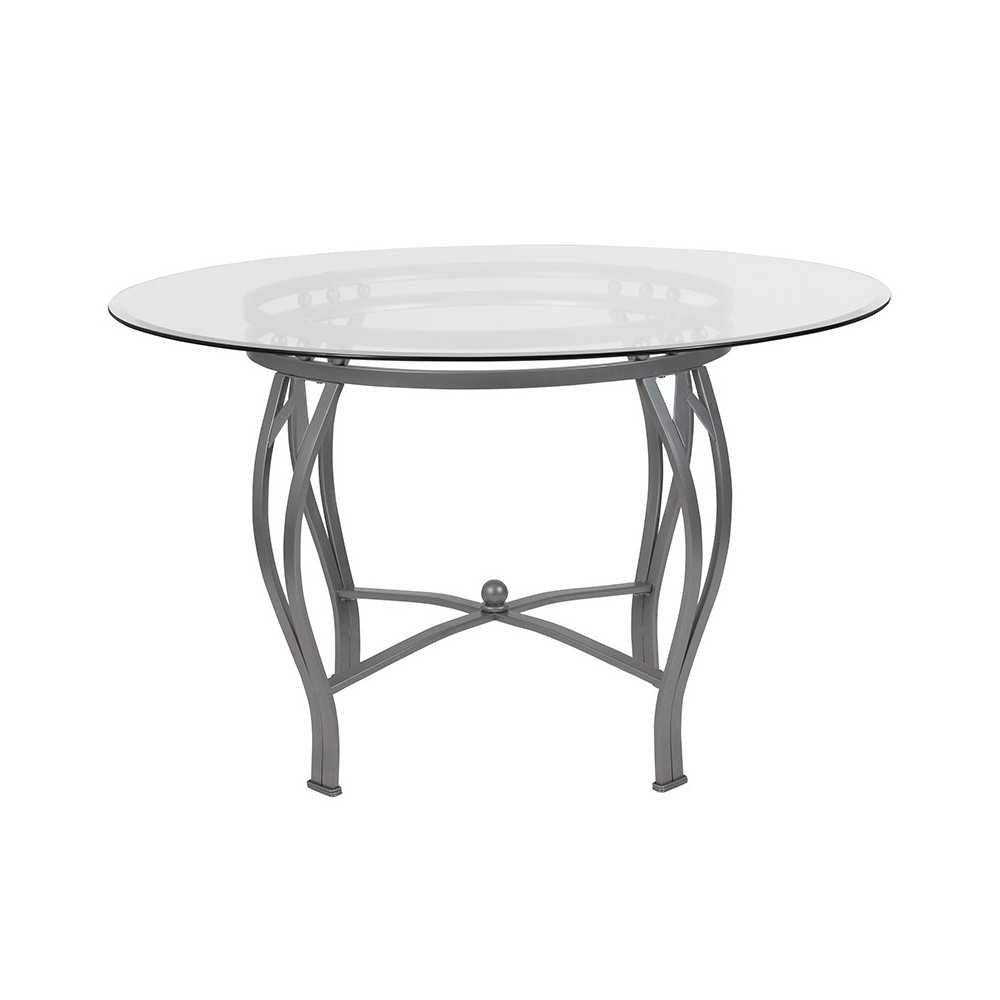 Syracuse 48'' Round Glass Dining Table with Silver Metal Frame