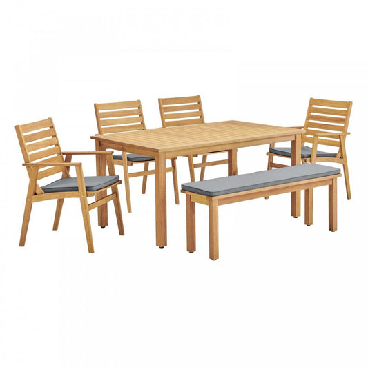 Syracuse 6 Piecce Outdoor Patio Eucalyptus Wood Dining Set