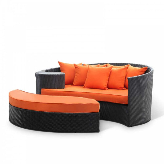 Taiji Outdoor Patio Wicker Daybed, Espresso Orange