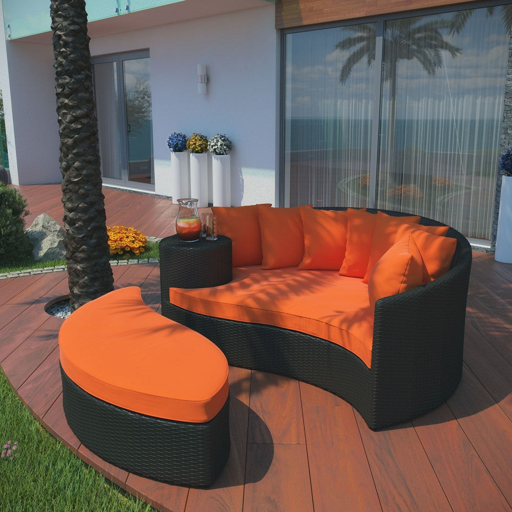 Taiji Outdoor Patio Wicker Daybed, Espresso Orange