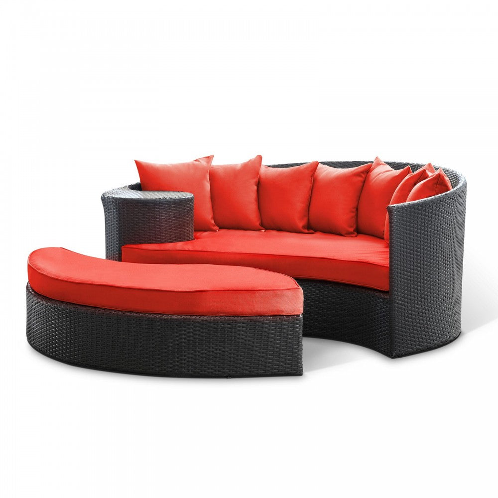 Taiji Outdoor Patio Wicker Daybed, Espresso Red