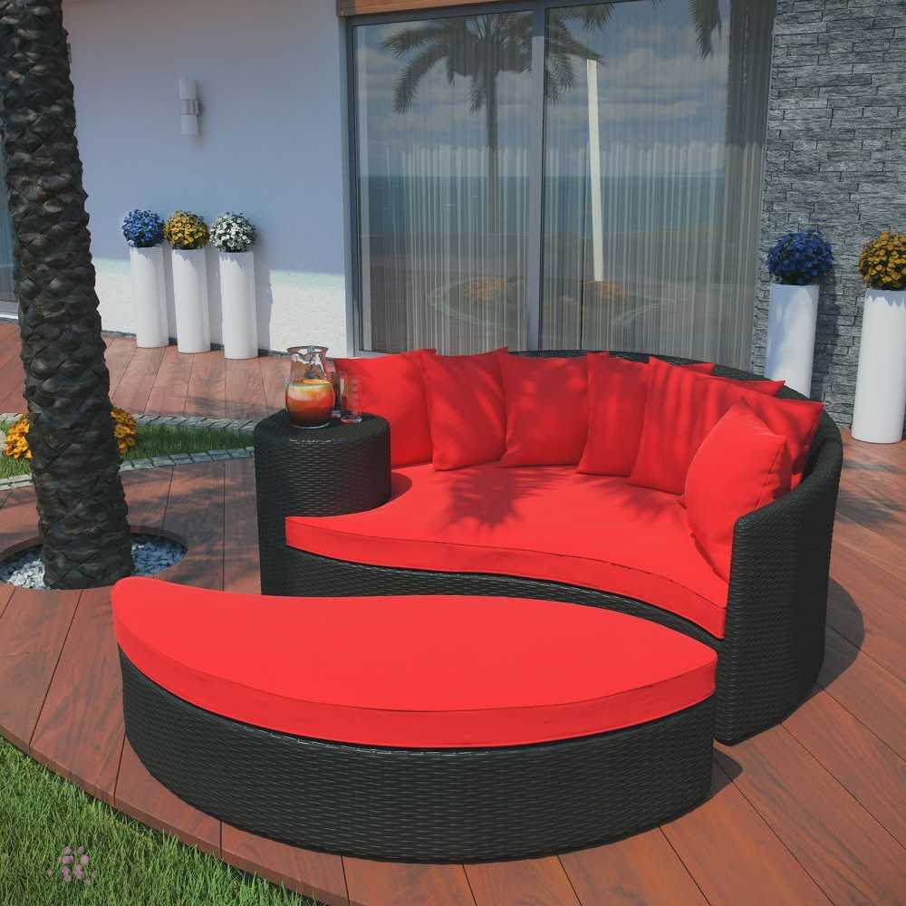 Taiji Outdoor Patio Wicker Daybed, Espresso Red