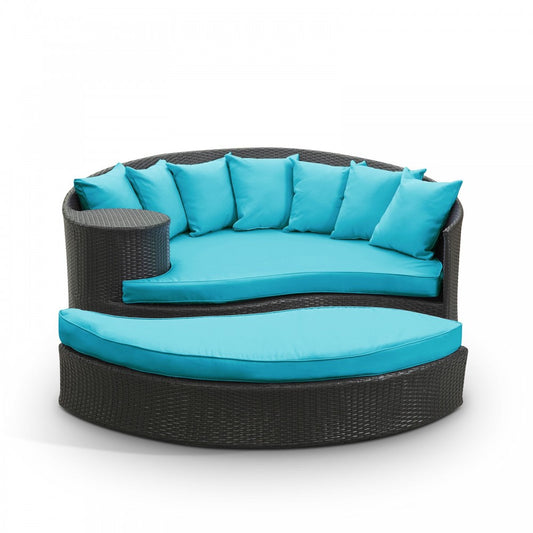 Taiji Outdoor Patio Wicker Daybed, Espresso Turquoise