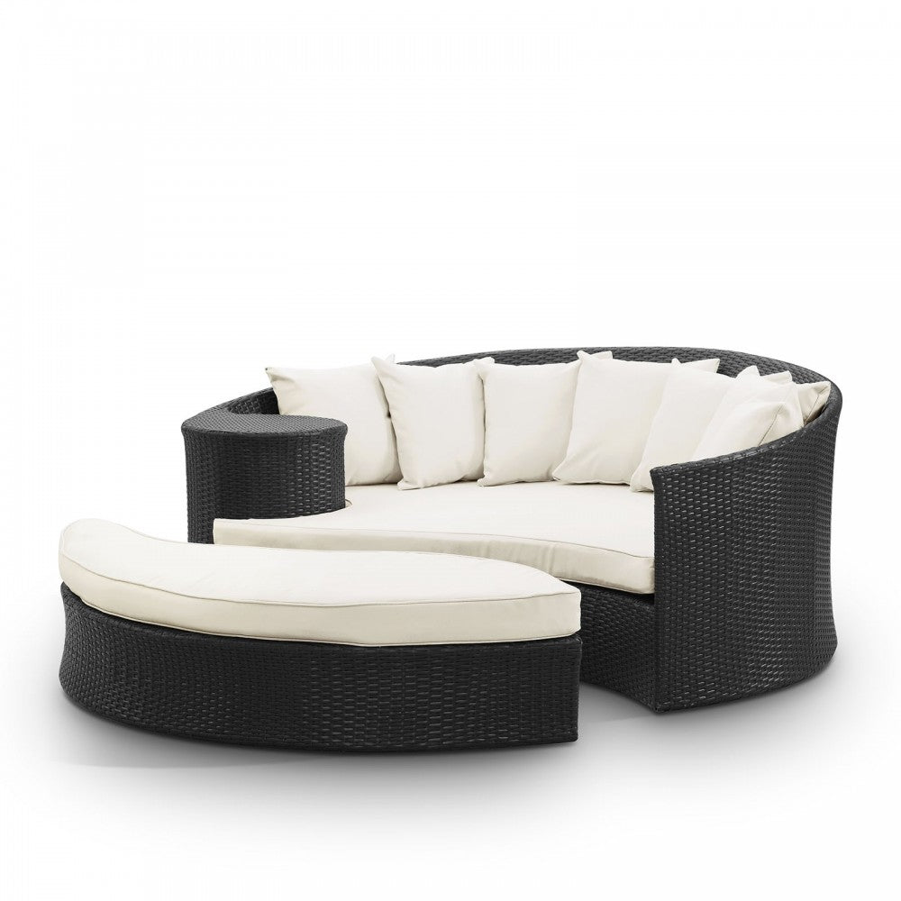 Taiji Outdoor Patio Wicker Daybed, Espresso White