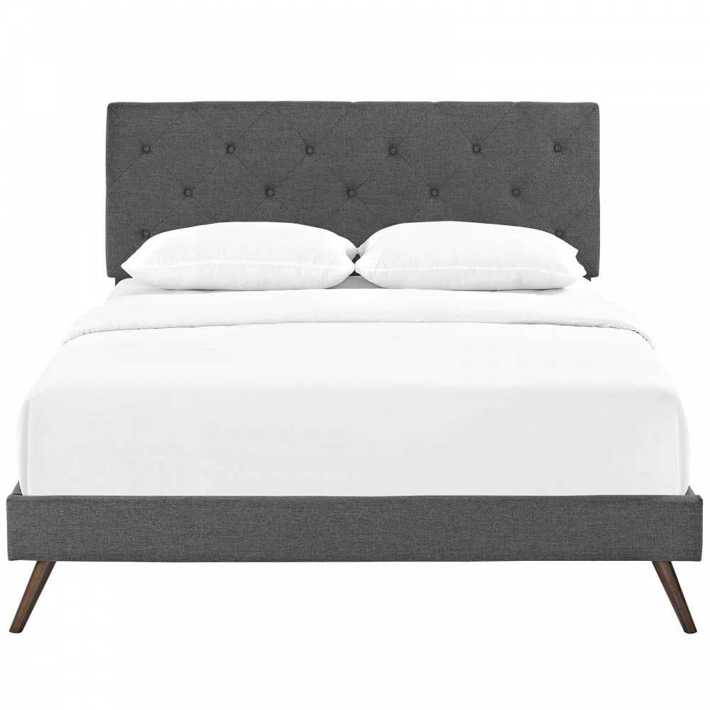 Tarah King Fabric Platform Bed with Round Splayed Legs, Gray