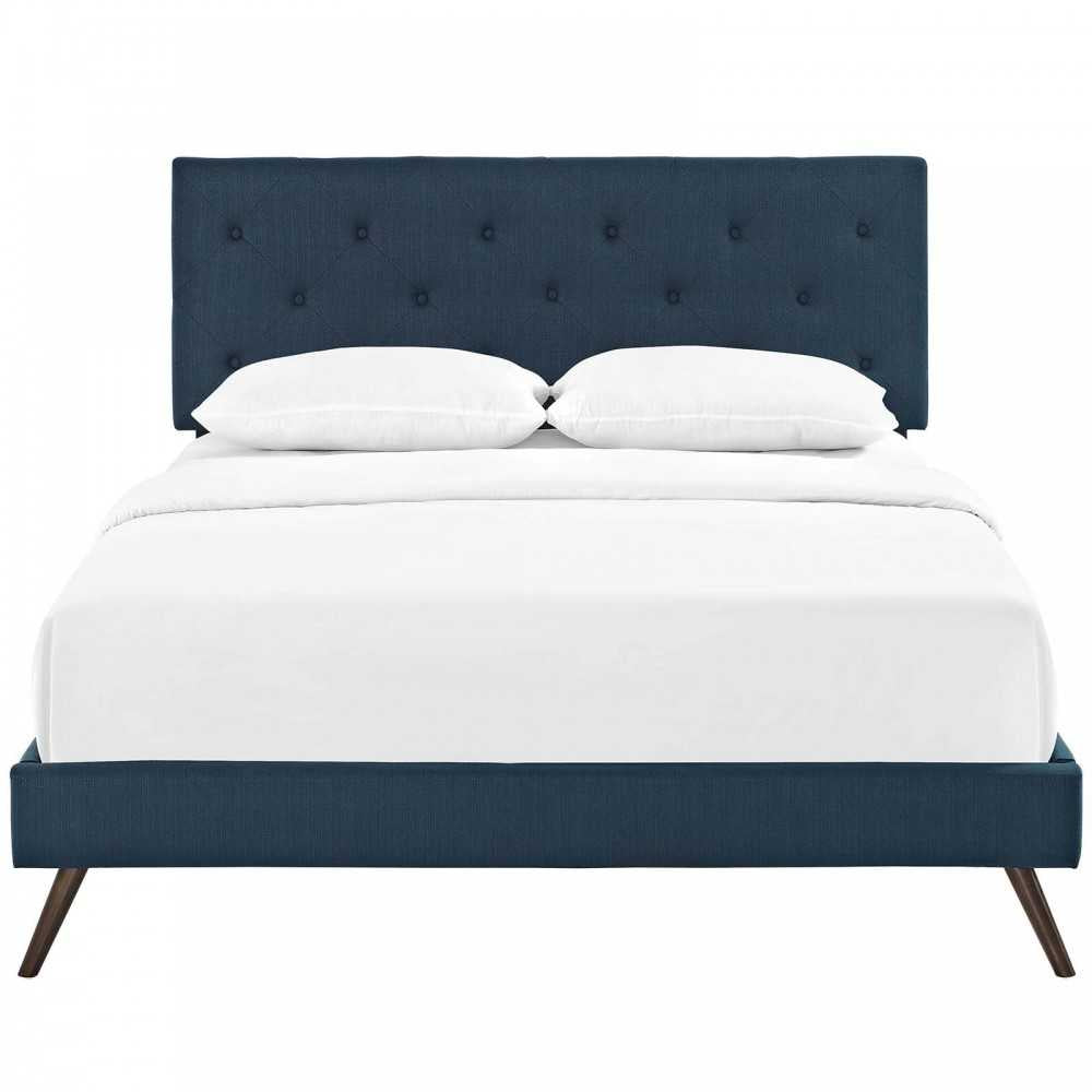 Tarah King Fabric Platform Bed with Round Splayed Legs, Azure