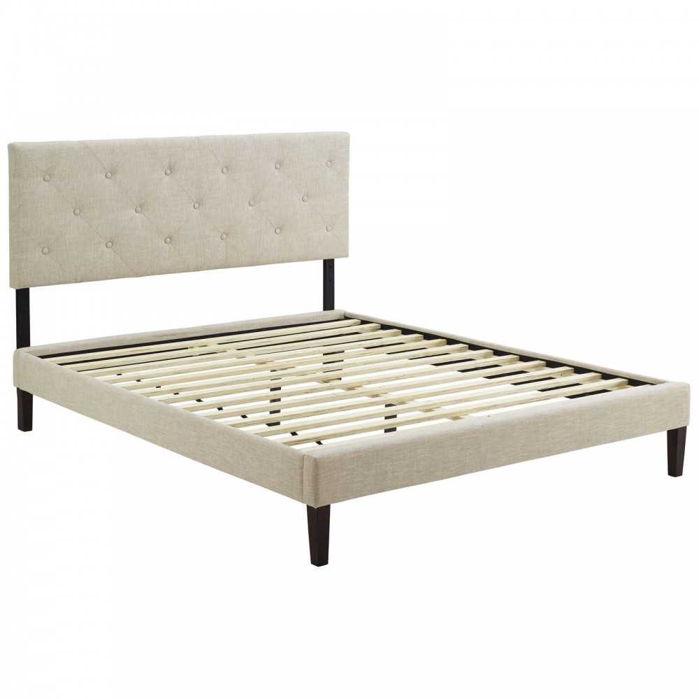 Tarah King Fabric Platform Bed with Squared Tapered Legs, Beige