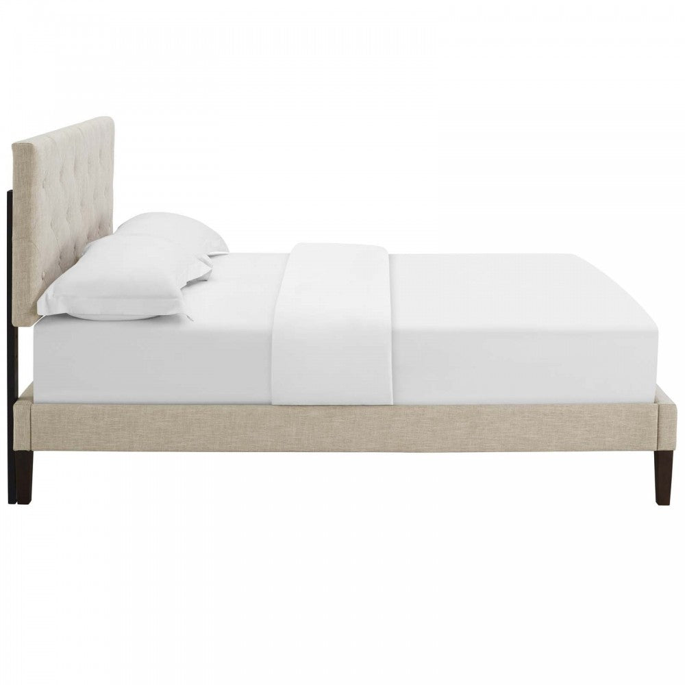 Tarah King Fabric Platform Bed with Squared Tapered Legs, Beige