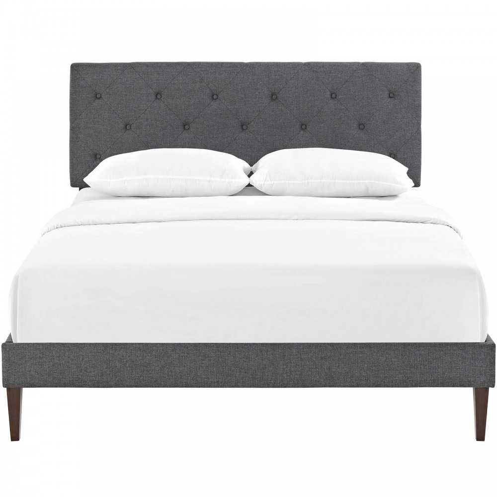 Tarah King Fabric Platform Bed with Squared Tapered Legs, Gray