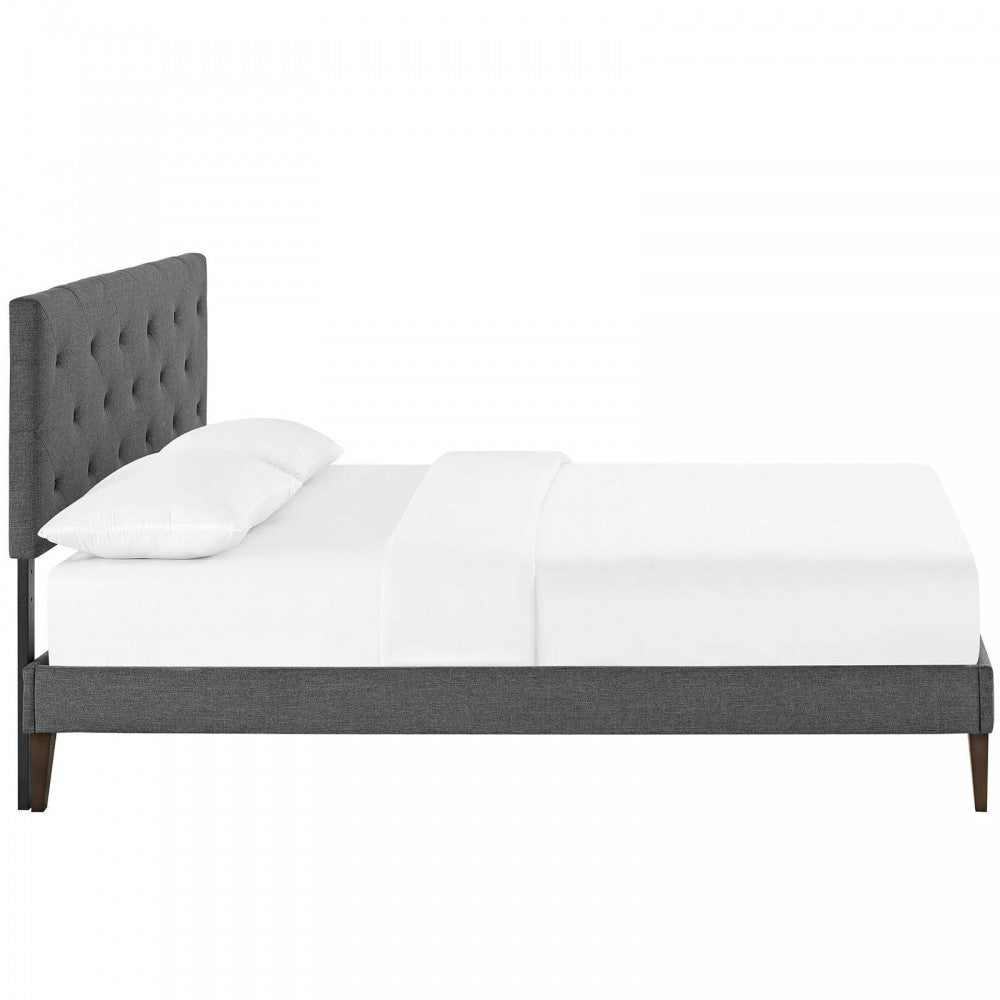 Tarah King Fabric Platform Bed with Squared Tapered Legs, Gray