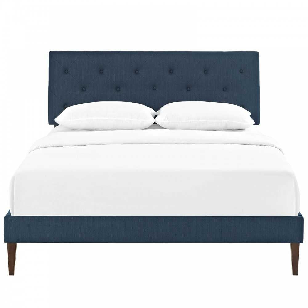 Tarah King Fabric Platform Bed with Squared Tapered Legs, Azure