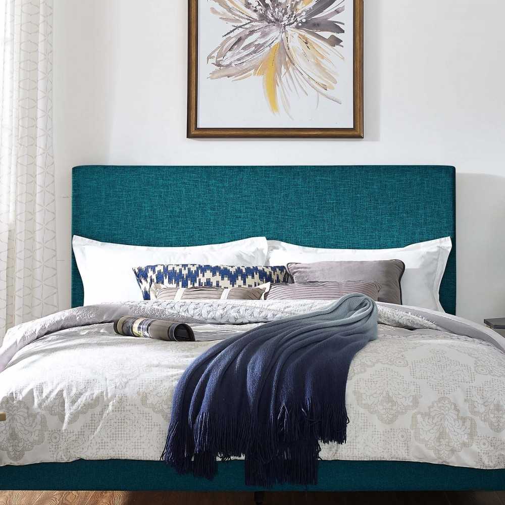 Taylor Full / Queen Upholstered Linen Fabric Headboard, Teal