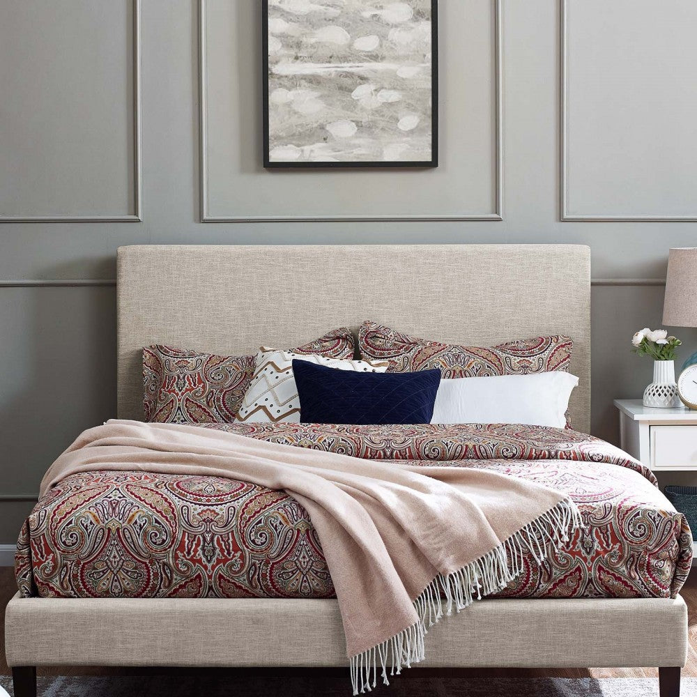 Taylor King and California King Upholstered Linen Fabric Headboard, Beige