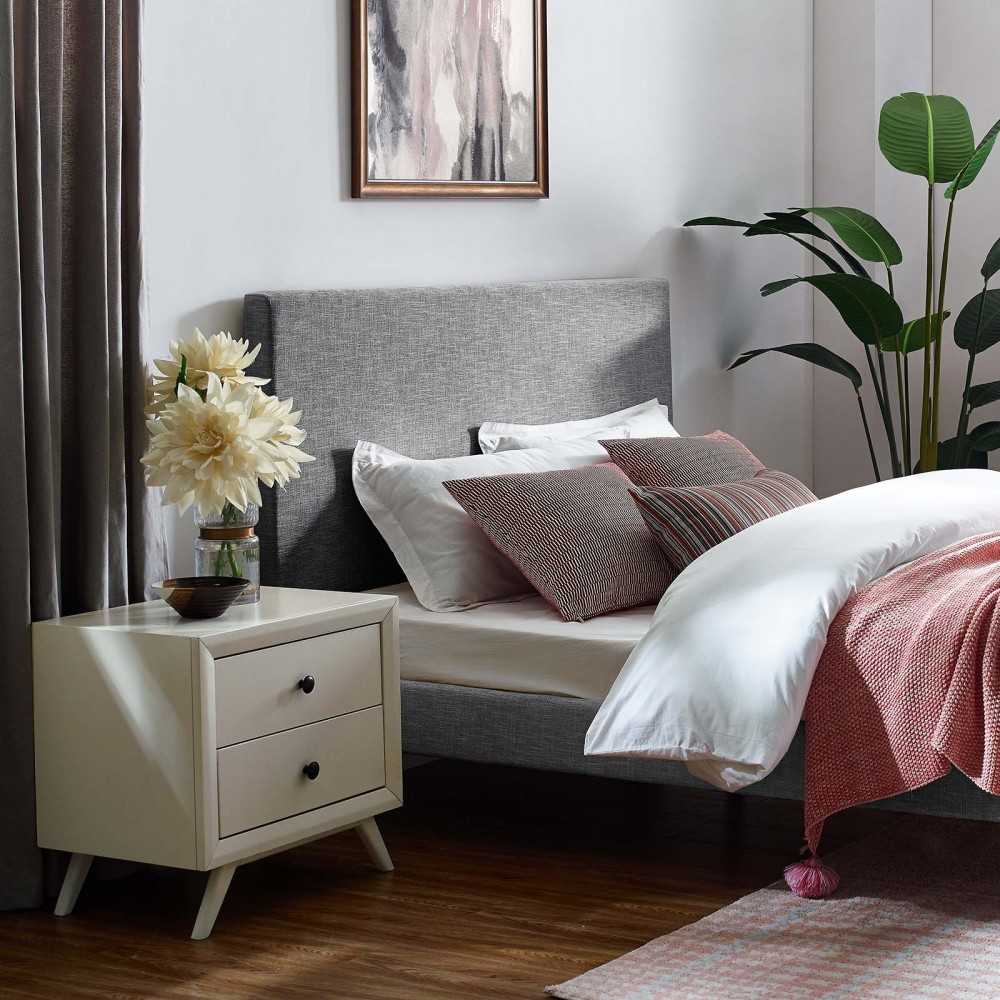 Taylor King and California King Upholstered Linen Fabric Headboard, Light Gray
