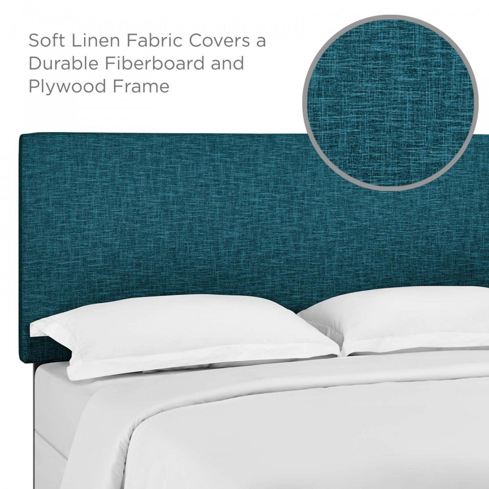 Taylor King and California King Upholstered Linen Fabric Headboard, Teal