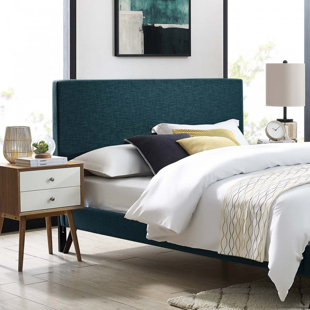 Taylor King and California King Upholstered Linen Fabric Headboard, Azure