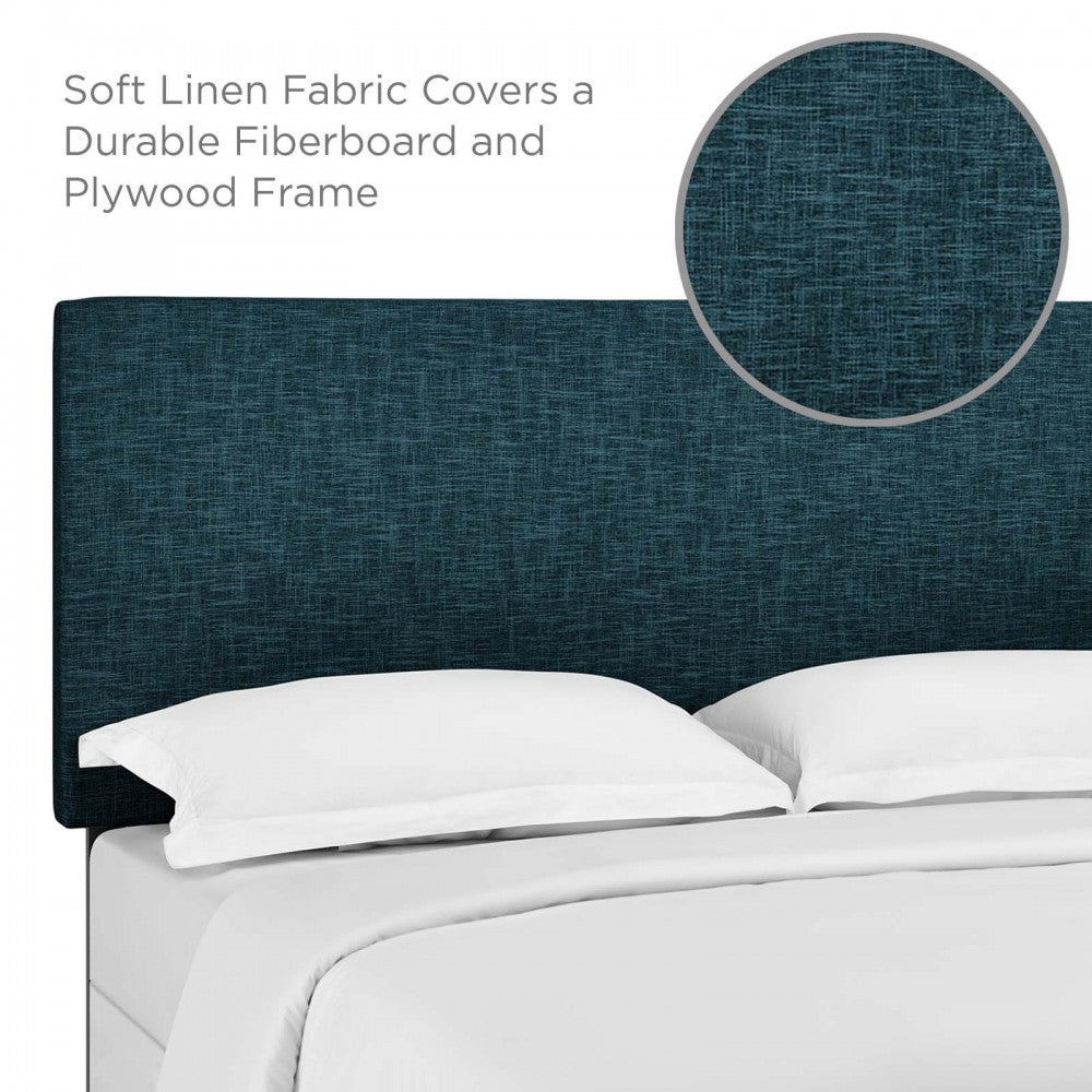 Taylor King and California King Upholstered Linen Fabric Headboard, Azure