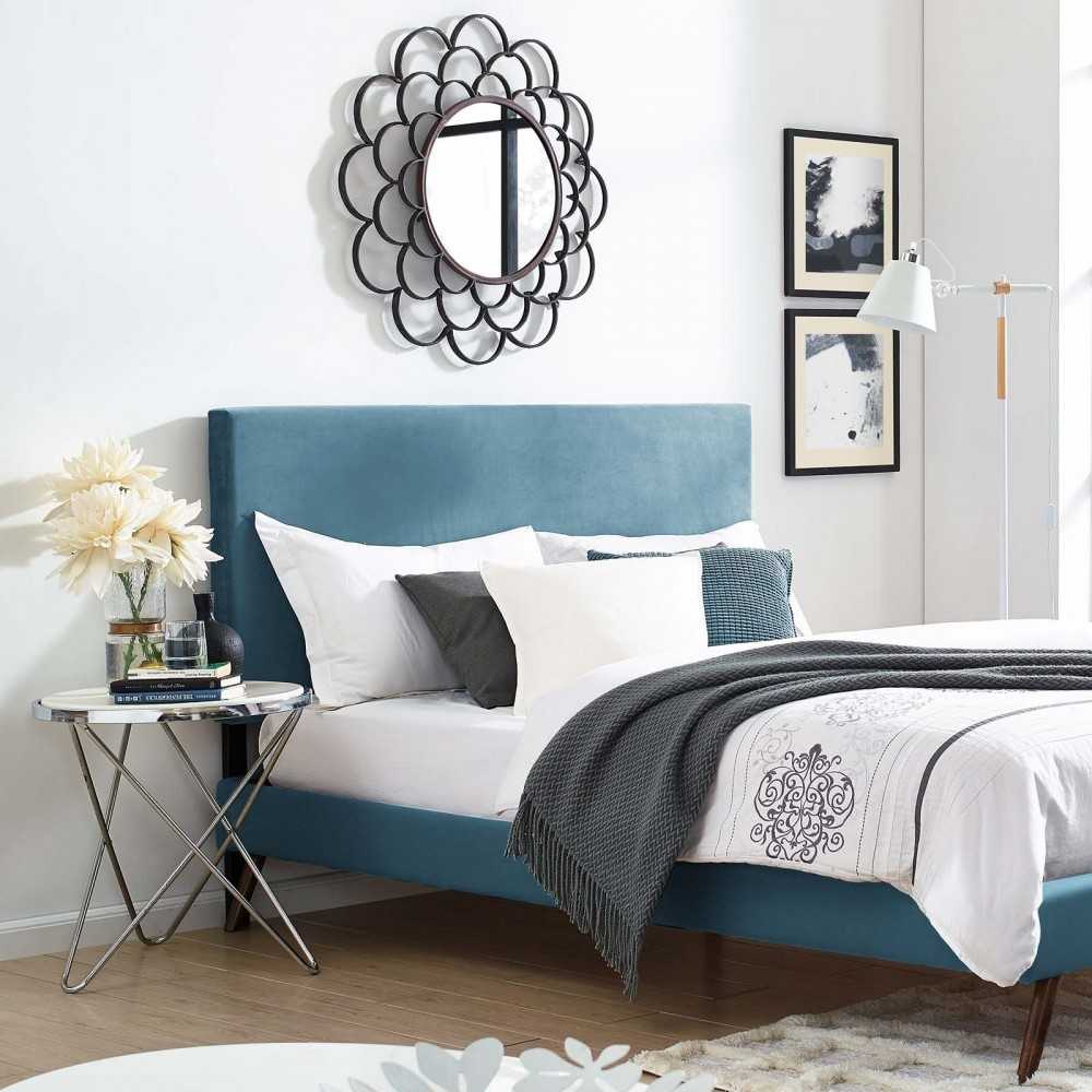 Taylor King and California King Upholstered Performance Velvet Headboard, Sea Blue