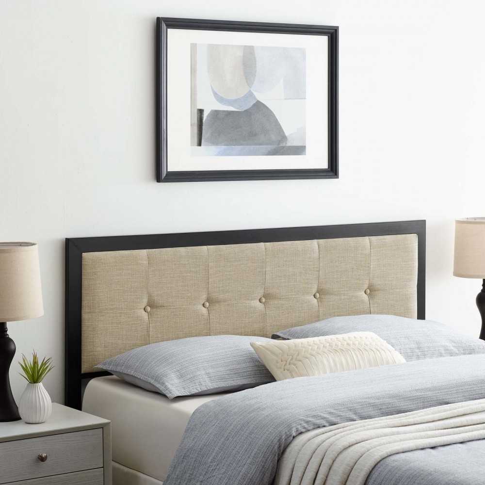 Teagan Tufted Full Headboard, Black Beige