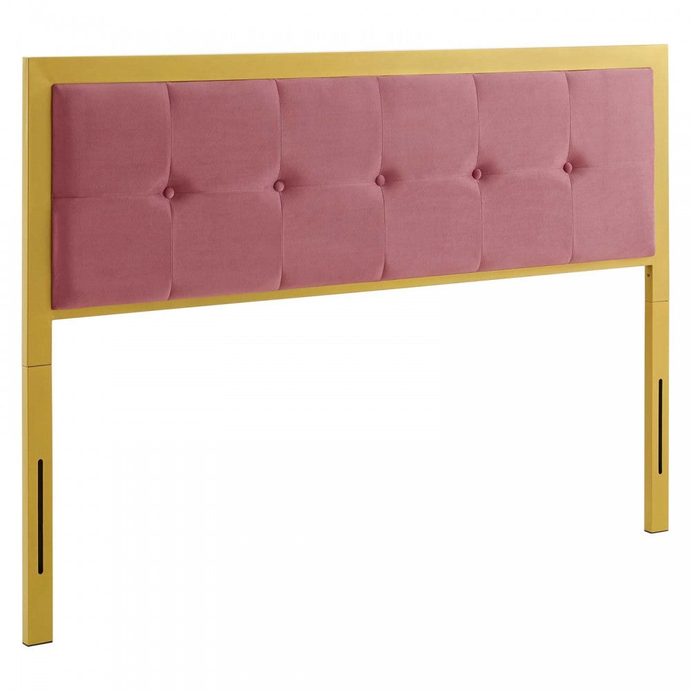 Teagan Tufted Full Performance Velvet Headboard, Gold Dusty Rose