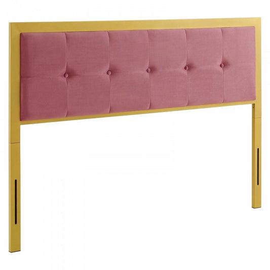 Teagan Tufted Full Performance Velvet Headboard, Gold Dusty Rose