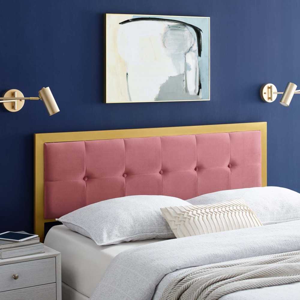 Teagan Tufted Full Performance Velvet Headboard, Gold Dusty Rose