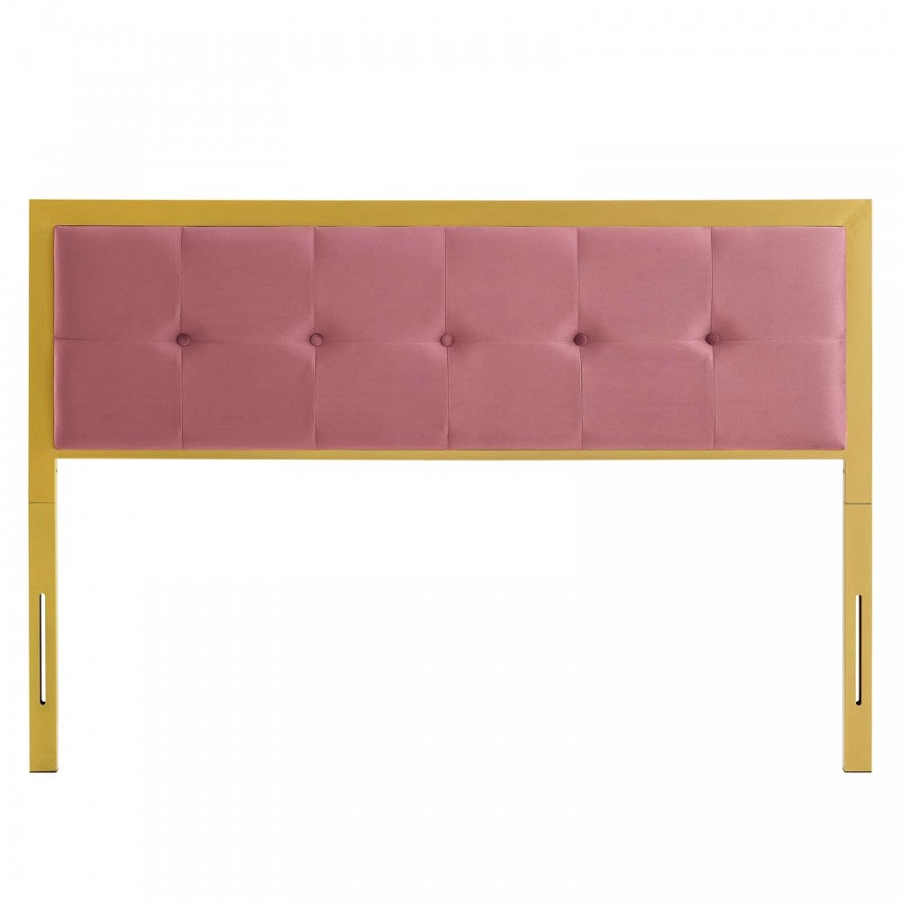 Teagan Tufted Full Performance Velvet Headboard, Gold Dusty Rose