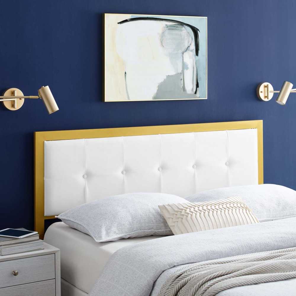 Teagan Tufted Full Performance Velvet Headboard, Gold White