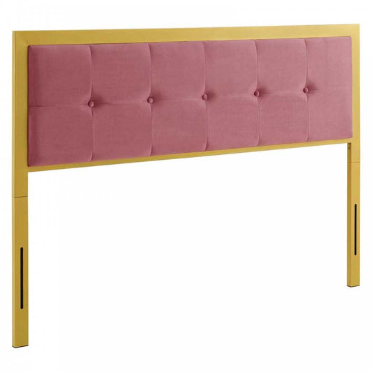 Teagan Tufted King Performance Velvet Headboard, Gold Dusty Rose