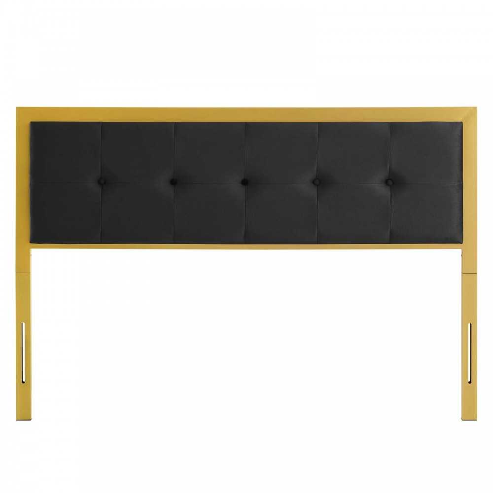 Teagan Tufted King Performance Velvet Headboard, Gold Black