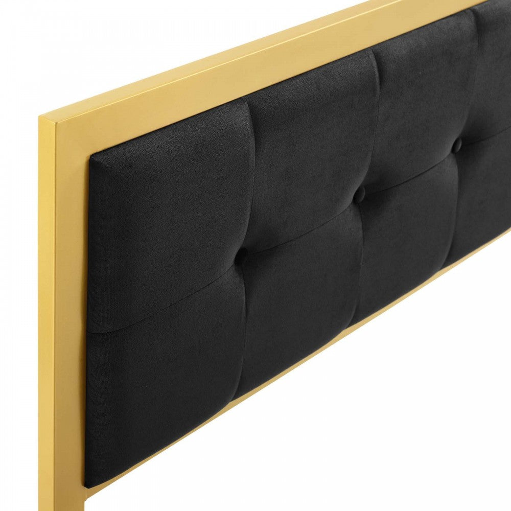 Teagan Tufted King Performance Velvet Headboard, Gold Black