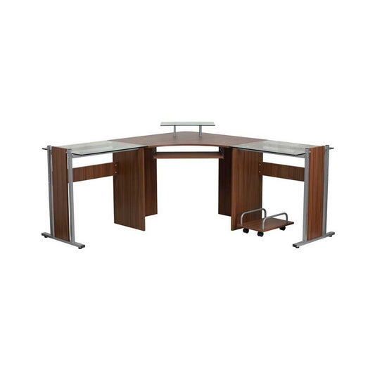 Teakwood Laminate Corner Desk with Pull-Out Keyboard Tray and CPU Cart