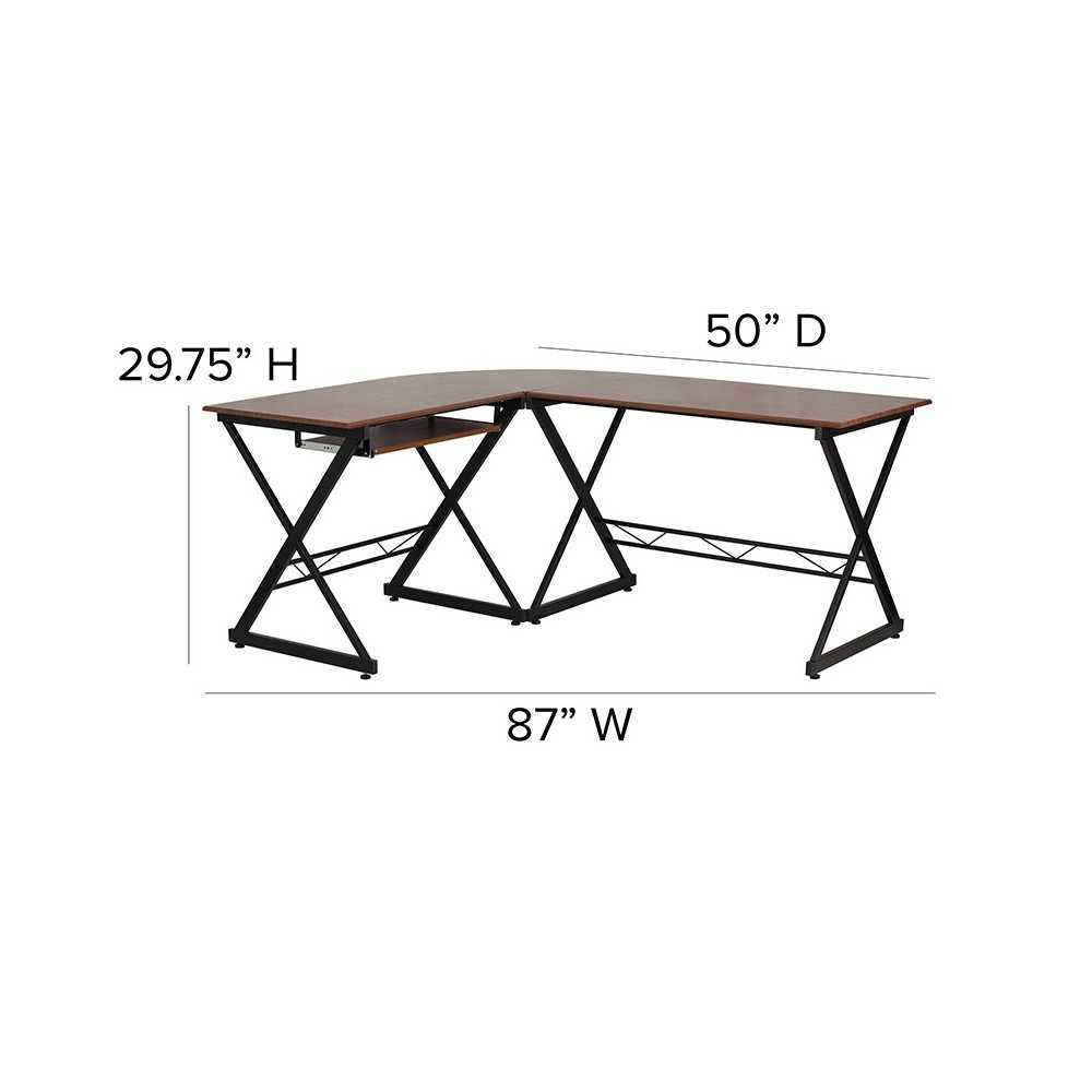 Teakwood Laminate L-Shape Computer Desk with Pull-Out Keyboard Tray