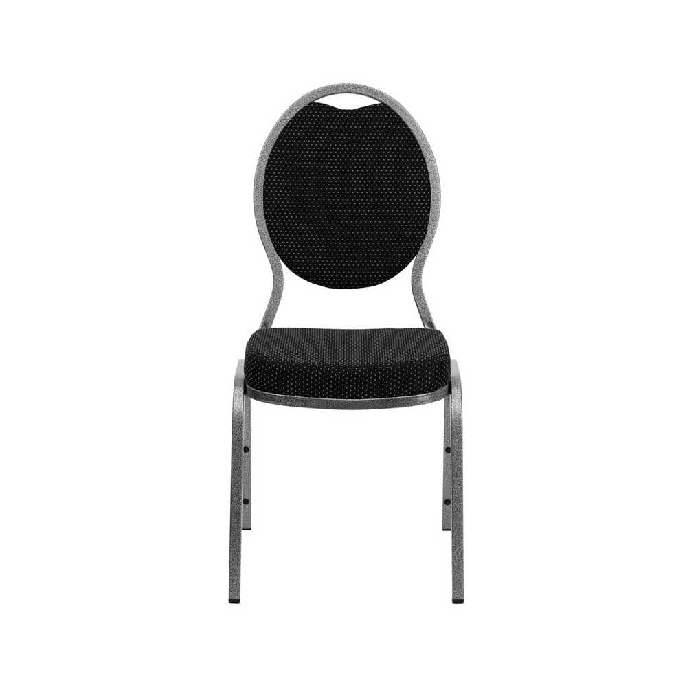 Teardrop Back Stacking Banquet Chair in Black Patterned Fabric - Silver Vein Frame